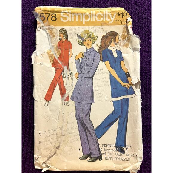 Simplicity 9578 dress top pants pattern 1970s size 14 - Picture 1 of 5